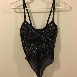 SEQUINED MESH BODYSUIT
